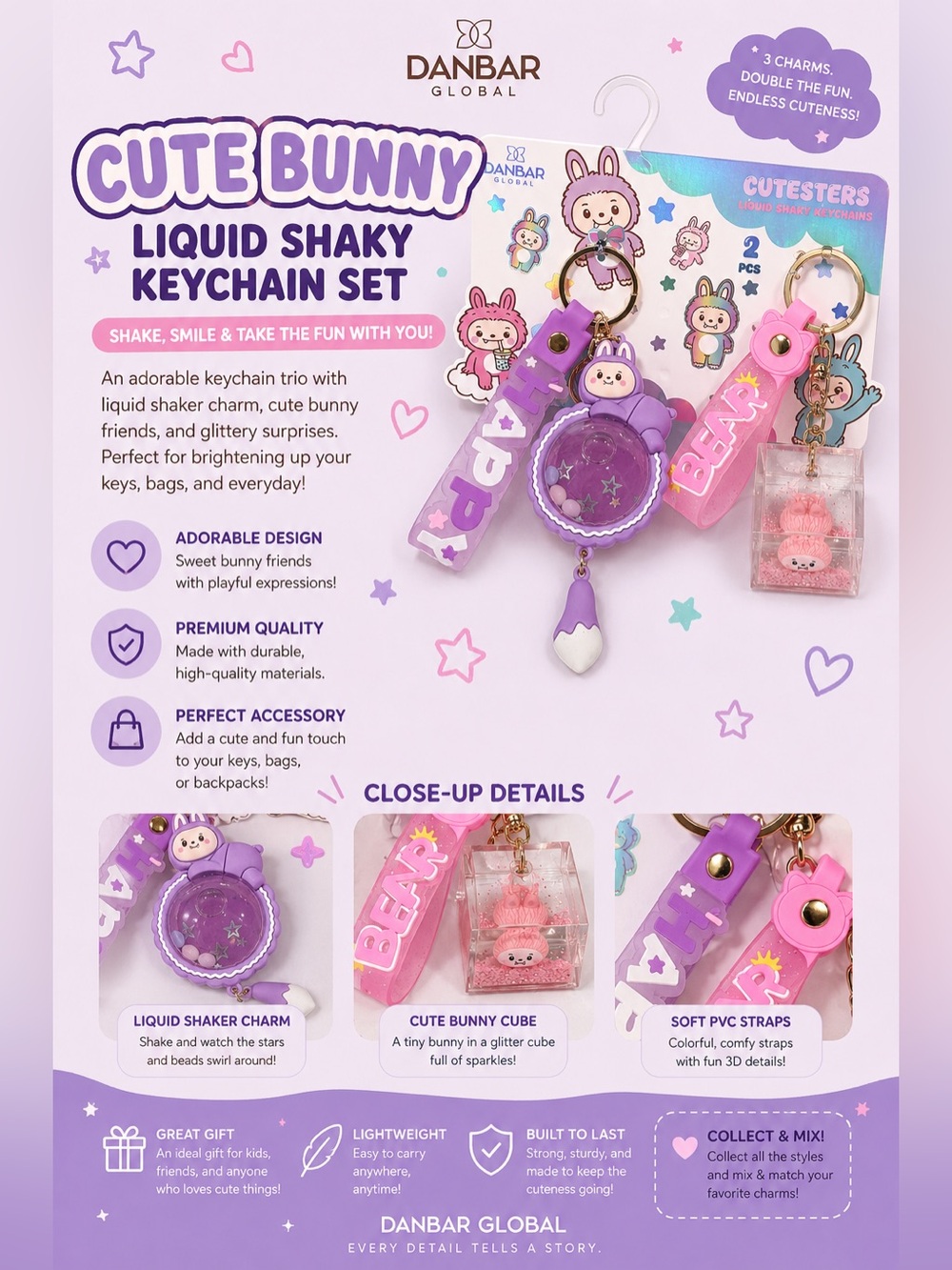 Danbar Global Cute Bunny Shaky Keychain Set YES two Keychain / Bag charm